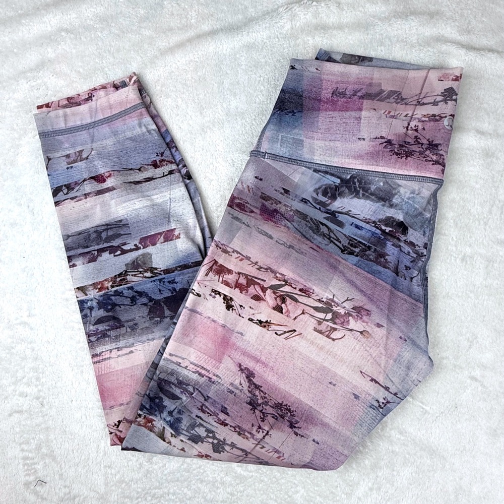 Lululemon High Rise Leggings Size 8 Purple Blue Abstract Floral Print Yoga Pants